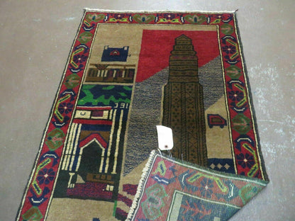 Afghan Balouch Pictorial Wool Rug Handmade Vintage Tribal 33 By 51 Inches