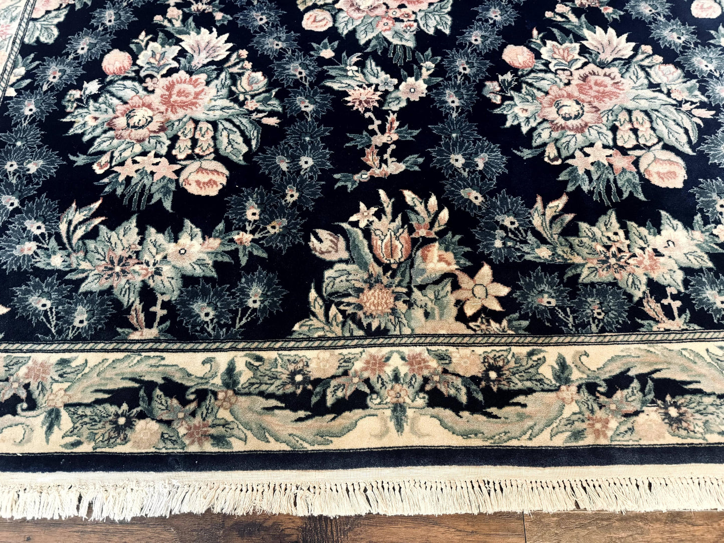 Sino Persian Rug 6x9 Navy Blue Floral Handwoven Wool Area Rug Vintage