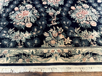 Sino Persian Rug 6x9 Navy Blue Floral Handwoven Wool Area Rug Vintage