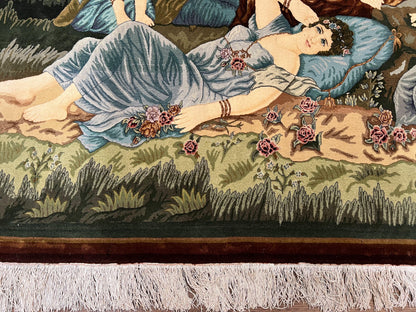 Persian Tabriz Pictorial Rug Hand Knotted Wool Rug 5x3 Vintage Semi Antique Oriental Carpet