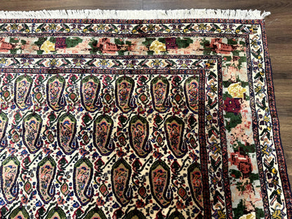 Persian Kurdish Rug 8x11 Boteh Design With Repeated Paisleys And Bird Pictorials Sannadaji Carpet