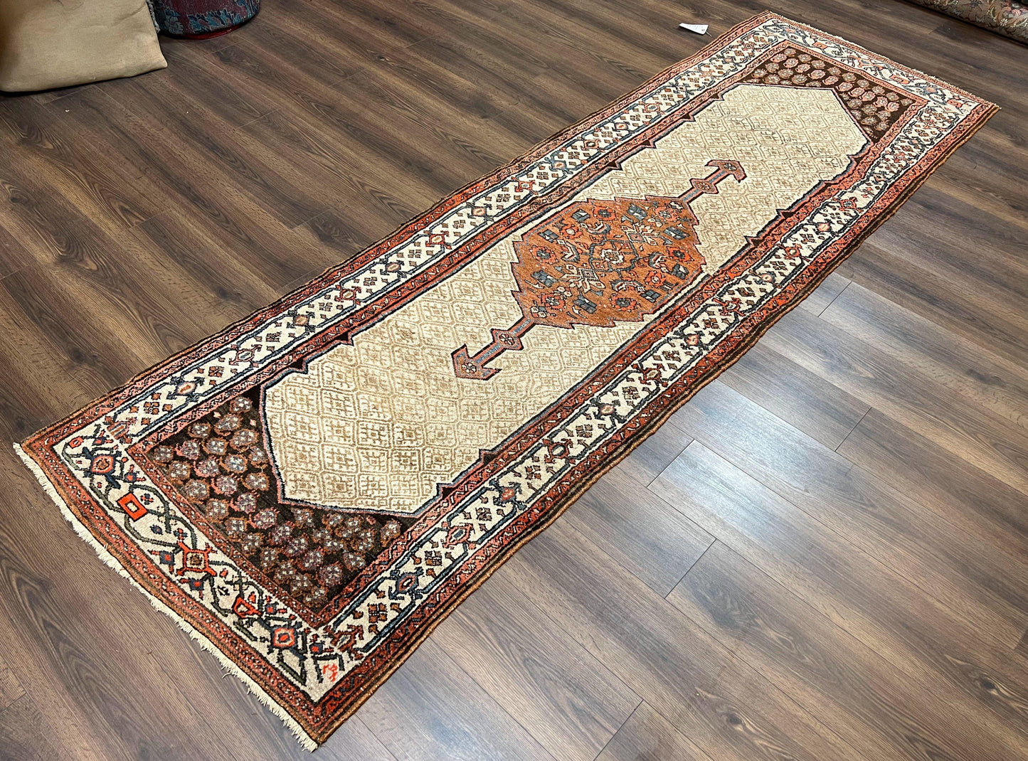 Persian Tribal Runner Rug Hand Knotted Wool Geometric Medallion 3.5 By 10 Sarab Serab Kalegy Carpet