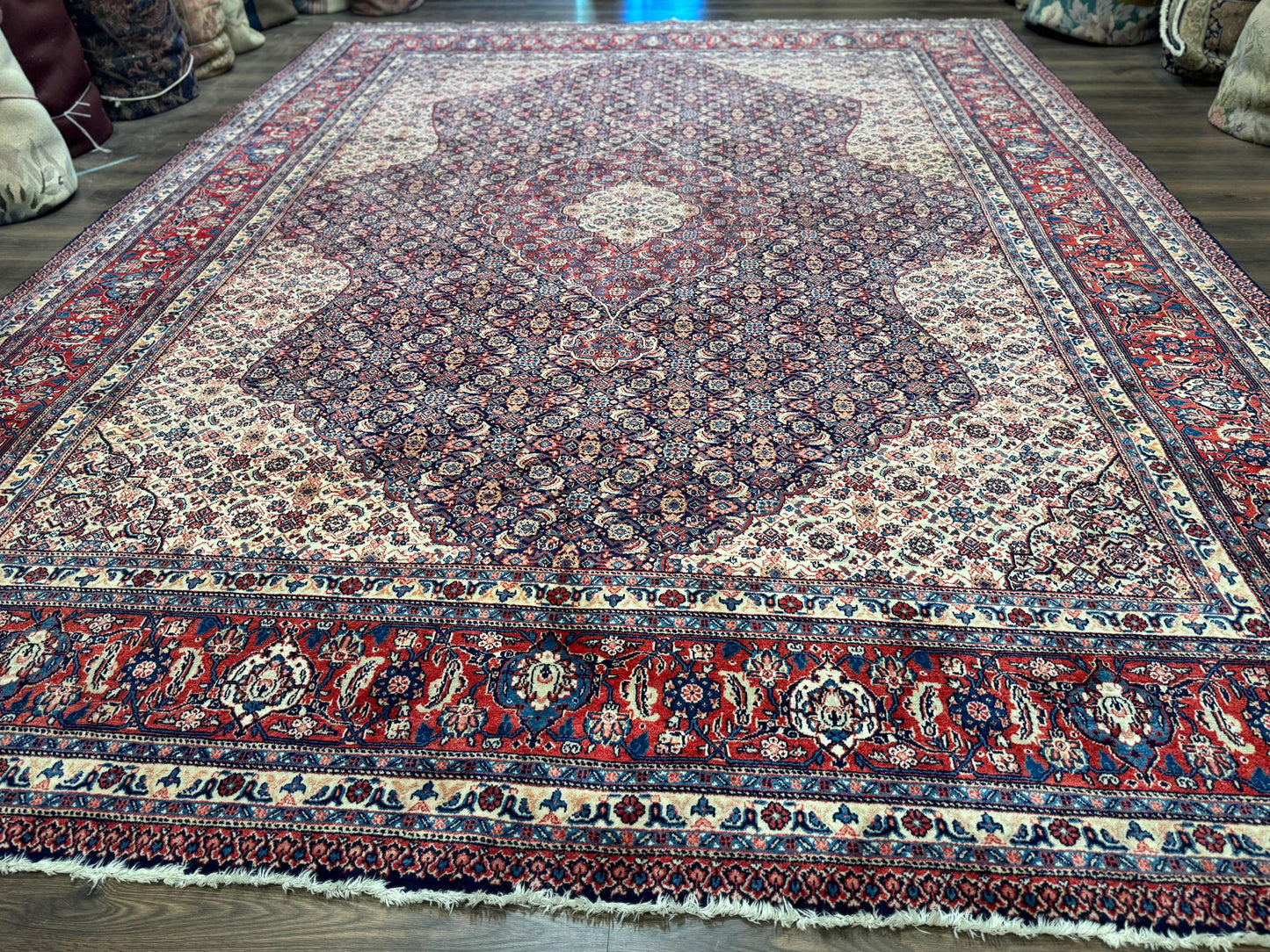 Persian Tabriz Rug 11x14 Navy Blue Herati Wool Carpet With Medallion