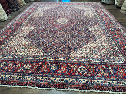 Persian Tabriz Rug 11x14 Navy Blue Herati Wool Carpet With Medallion