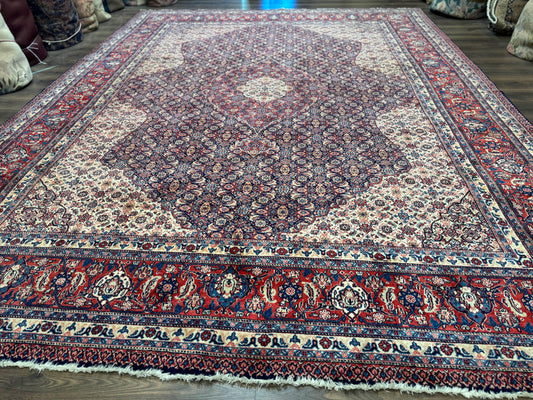 Persian Tabriz Rug 11x14 Navy Blue Herati Wool Carpet With Medallion
