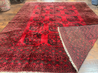 Afghan Turkoman Rug 9x10 Red Beshir Carpet Tribal Wool Antique Hand Knotted