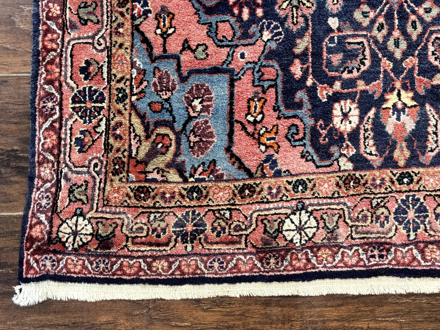 Sarouk Persian Rug Jozan 3x5 Navy Blue And Coral Medallion Handmade Wool