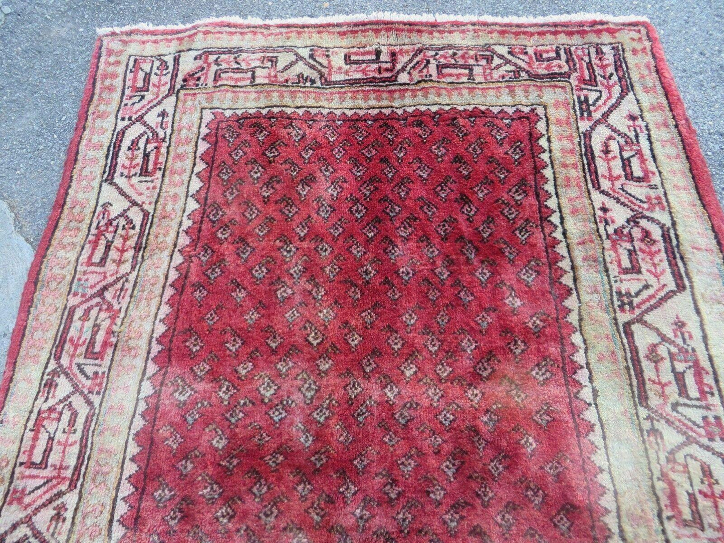 Antique Handmade Wool Runner Rug India Paisley Vintage Design 3 Foot 7 Inch by 10 Foot