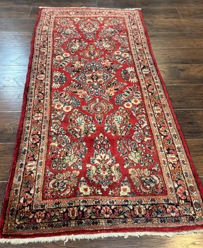 Red Persian Sarouk Rug 3x5.8 Antique Hand Knotted Wool Carpet 210 KPSI