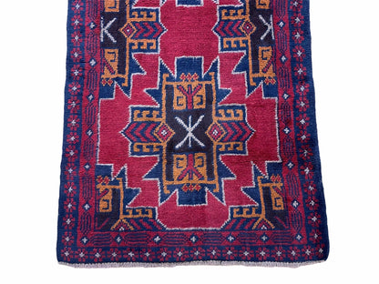 Balouchi Rug Vintage Handmade Tribal Wool Afghan Area Rug Red And Blue