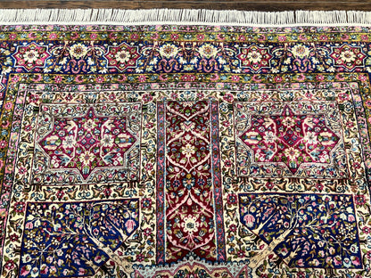 Persian Kirman Lavar Rug 8x9 Handmade Wool Carpet With Antique Floral Garden Panel Design