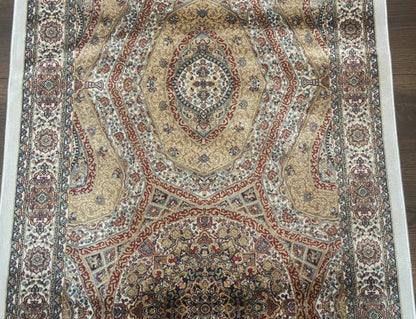 Turkish Silk Runner Rug 2.6x13 Dome Design Hereke Bamboo Silk Floor Runner