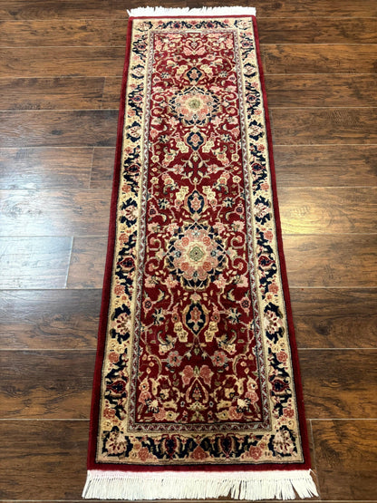 Persian Runner Rug 2x6 Hand Knotted Wool Silk Highlights Vintage Floral Medallion
