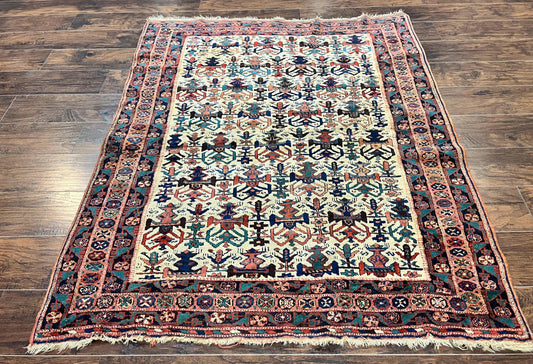 Persian Afshar Rug 5x6 Handmade Wool Tribal Carpet With Allover Repeated Motif