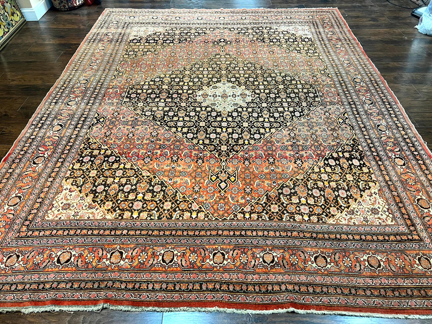 Rare Antique Persian Tabriz Rug 9x12 Handmade Wool Red Herati Pattern
