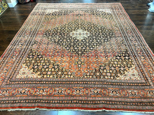 Rare Antique Persian Tabriz Rug 9x12 Handmade Wool Red Herati Pattern