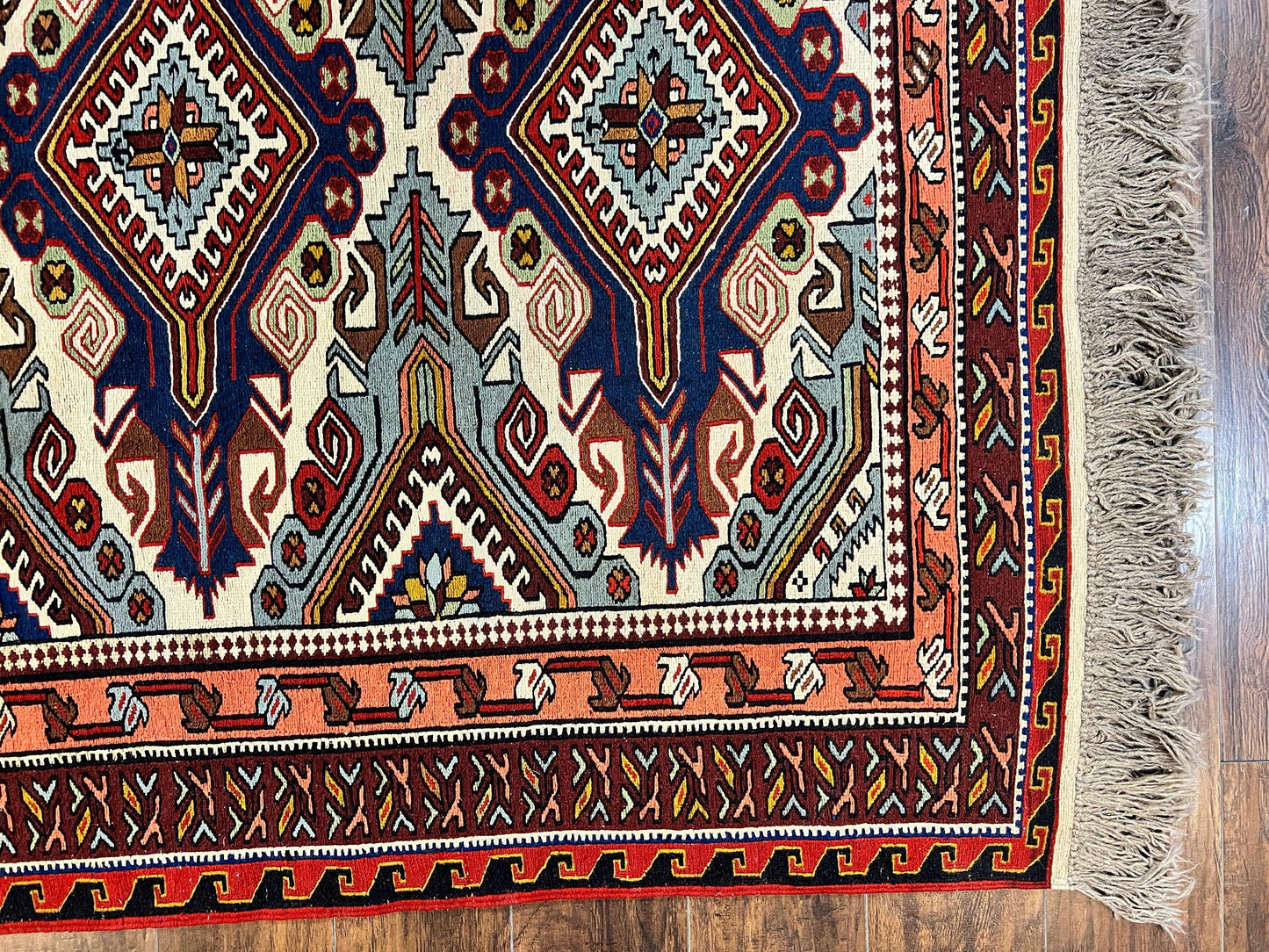 Russian Soumak Rug 6x8 Wool Handmade Antique Kilim Carpet Multicolor Geometric Medallions Caucasian Rug