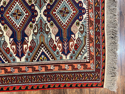 Russian Soumak Rug 6x8 Wool Handmade Antique Kilim Carpet Multicolor Geometric Medallions Caucasian Rug