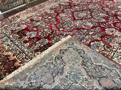 Persian Sarouk Rug 12x17 Hand Knotted Wool Antique Carpet Dark Red Floral Oriental Rug