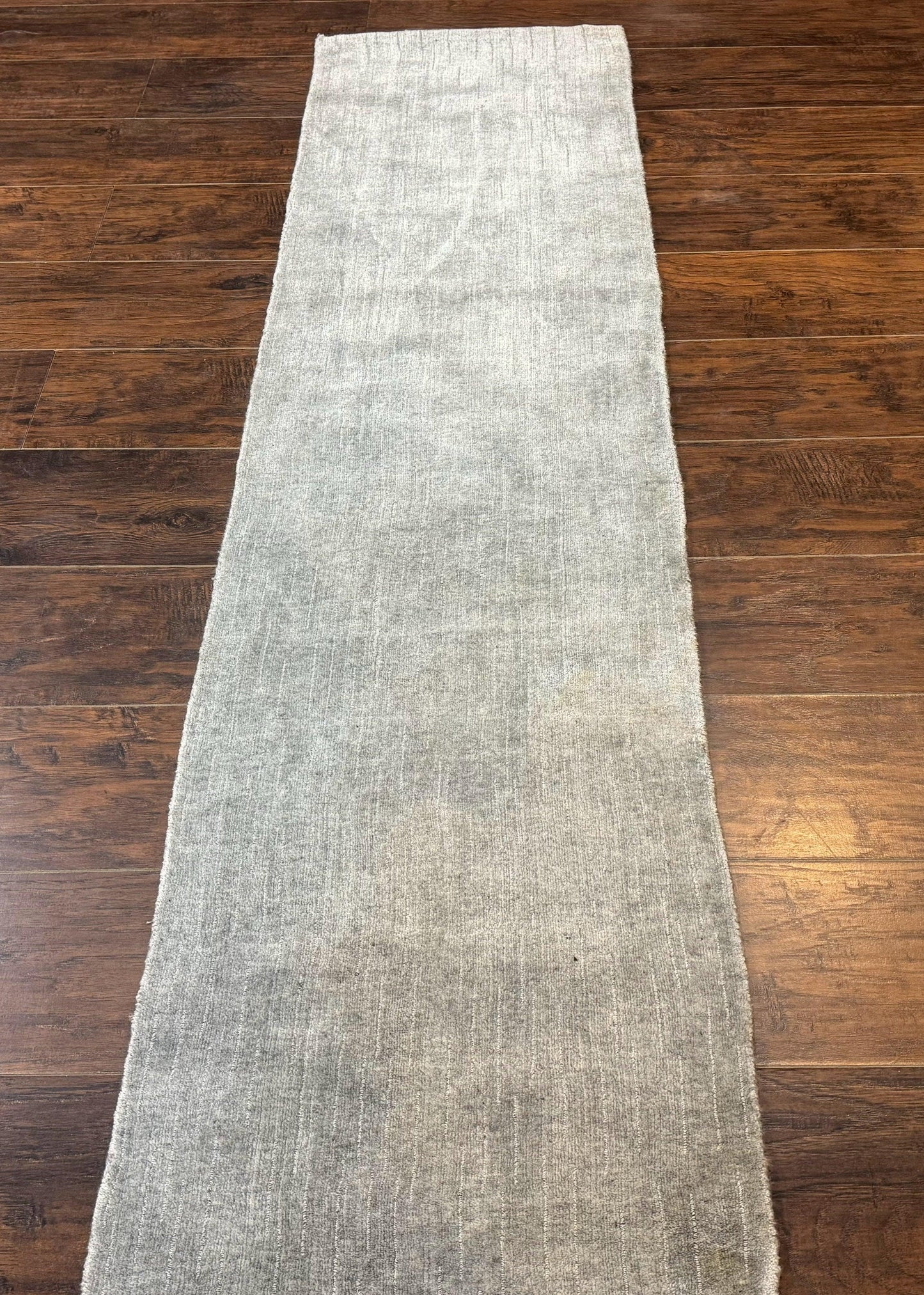Tibetan Runner Rug Modern Wool And Silk Highlights Gray Silver Hallway Kitchen Narrow Runner