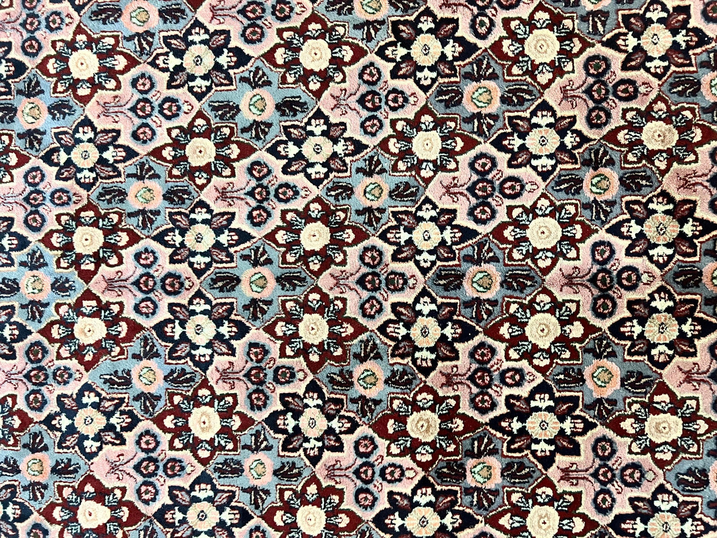 Indo Persian Rug 8x10 Handmade Vintage Wool Floral Allover Pattern Navy Ivory