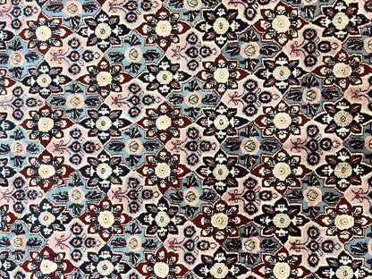 Indo Persian Rug 8x10 Handmade Vintage Wool Floral Allover Pattern Navy Ivory