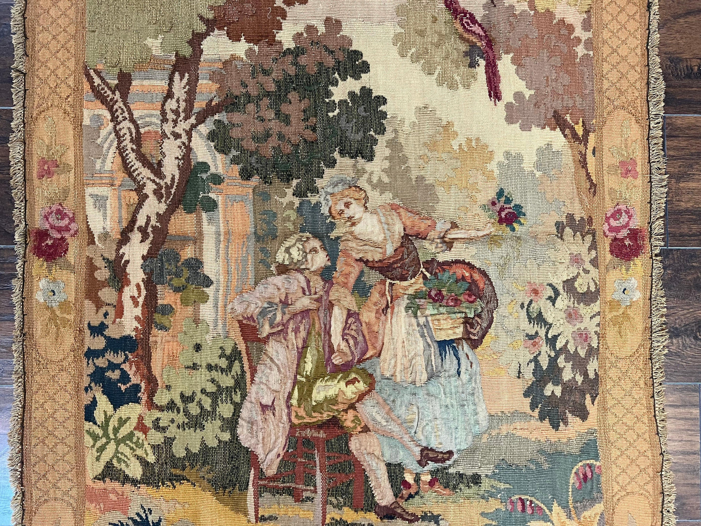 Antique Tapestry 3x4 European French Hand Loomed Victorian Wool Wall Hanging