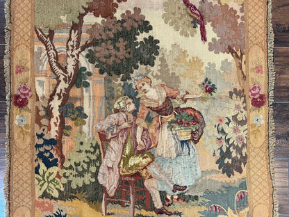 Antique Tapestry 3x4 European French Hand Loomed Victorian Wool Wall Hanging