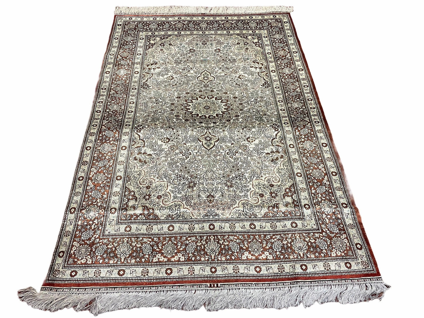 4x6 Vintage Handmade Chinese Oriental Silk Rug Hand Knotted 400 KPSI