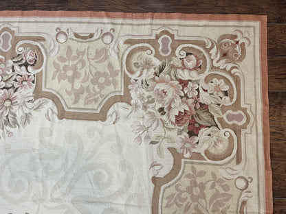 Elegant Aubusson Wool Rug Handmade Vintage Carpet With European Design