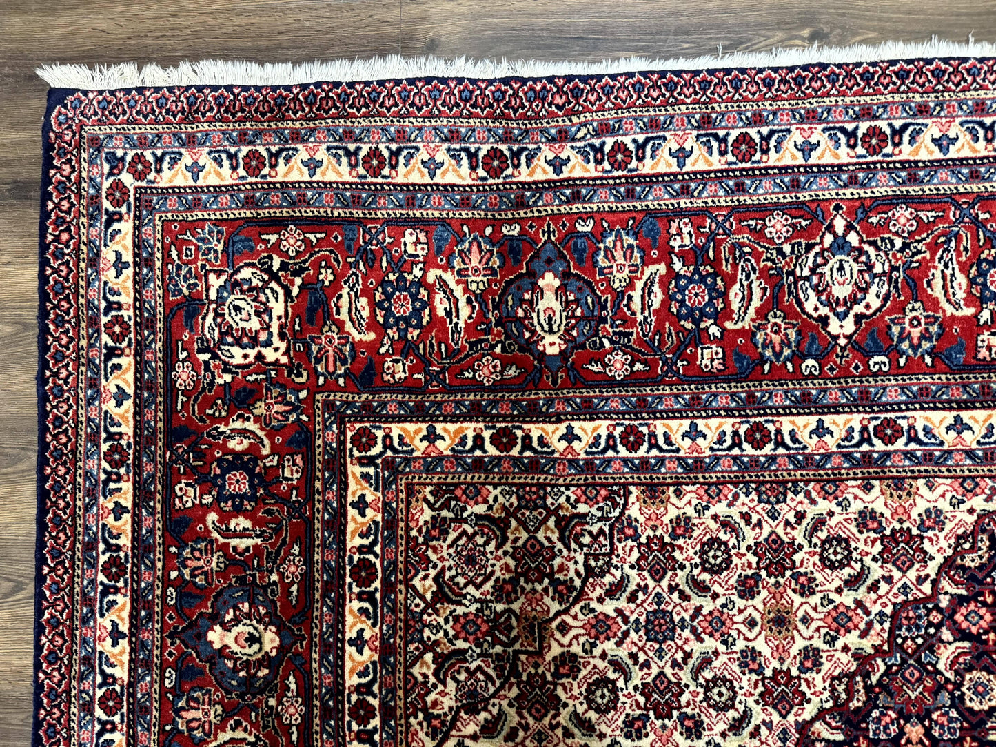 Persian Tabriz Rug 11x14 Navy Blue Herati Wool Carpet With Medallion