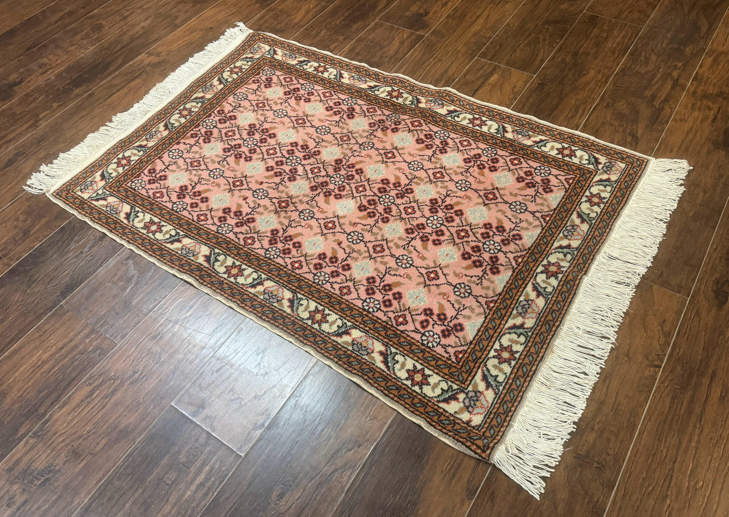 Turkish Sivas Rug 3x4 Pink Handmade Wool Vintage Kayseri Area Rug