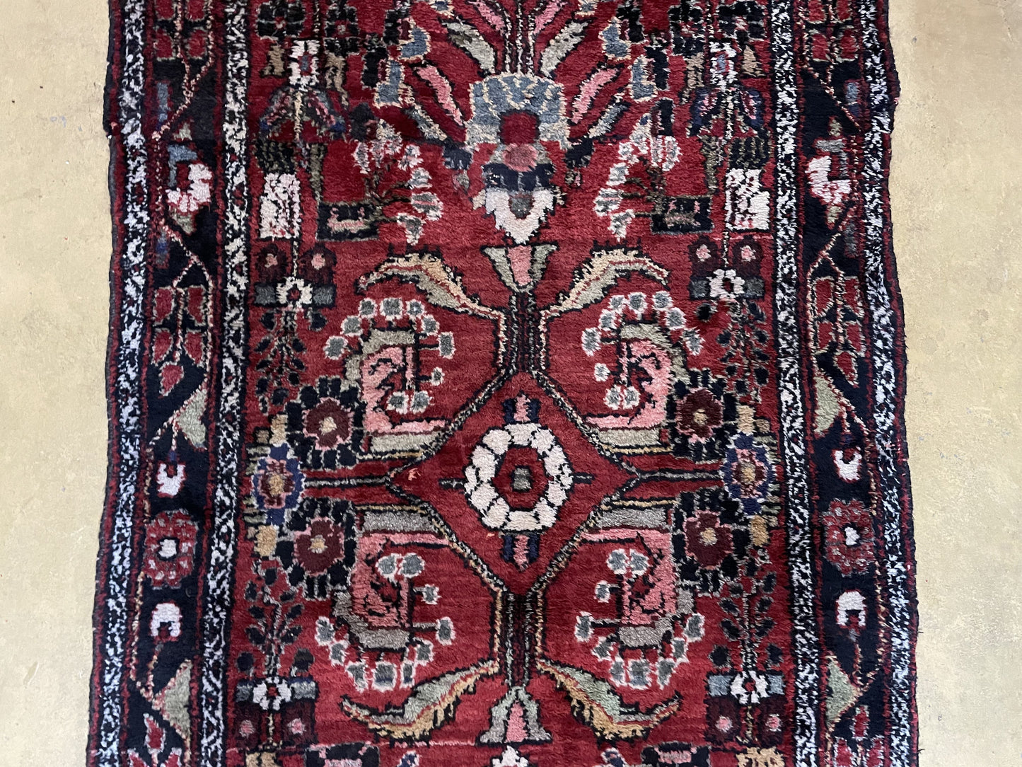 Antique Handmade Wool Rug Runner 3 Ft 4 In By 9 Ft Floral Organic Dyes Red