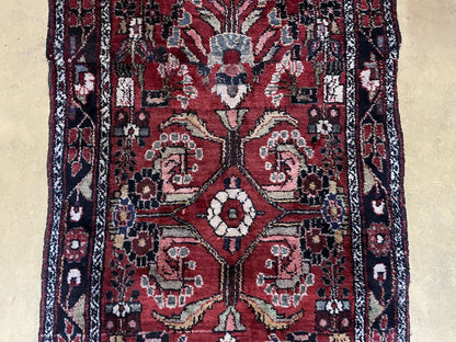 Antique Handmade Wool Rug Runner 3 Ft 4 In By 9 Ft Floral Organic Dyes Red