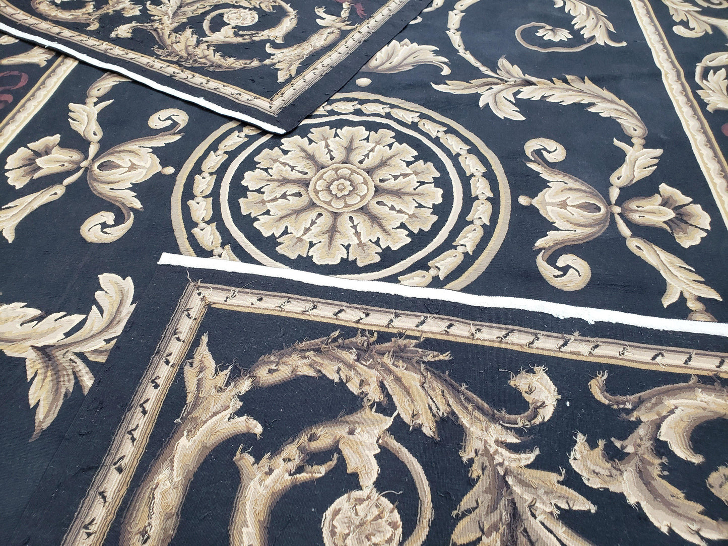 Black And Tan Aubusson Rug 10x14 Handmade Wool Flatweave Decor