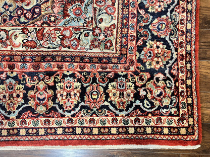 Persian Sarouk Rug 11x14 Handmade Wool Floral Red And Blue Semi Antique