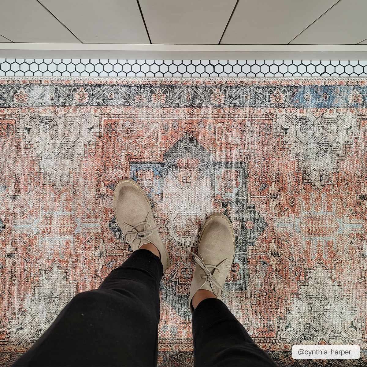 Distressed Washable Area Rug - Stylish Durable Easy to Clean