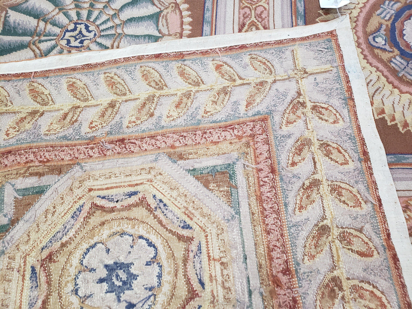 Needlepoint Wool Rug Handmade 8x14 Flatweave Panel Design For Dining Room