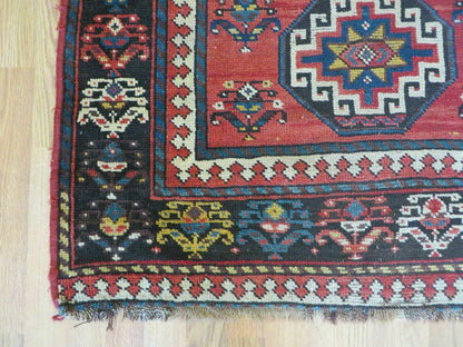Hand Knotted Caucasian Kazak Wool Runner Rug Antique 1920s Medallion Design
