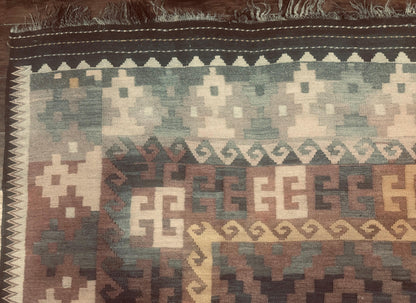 Antique Persian Kilim Rug 9x12 Zarand Handwoven Wool Zigzag Pattern In Earth Tones