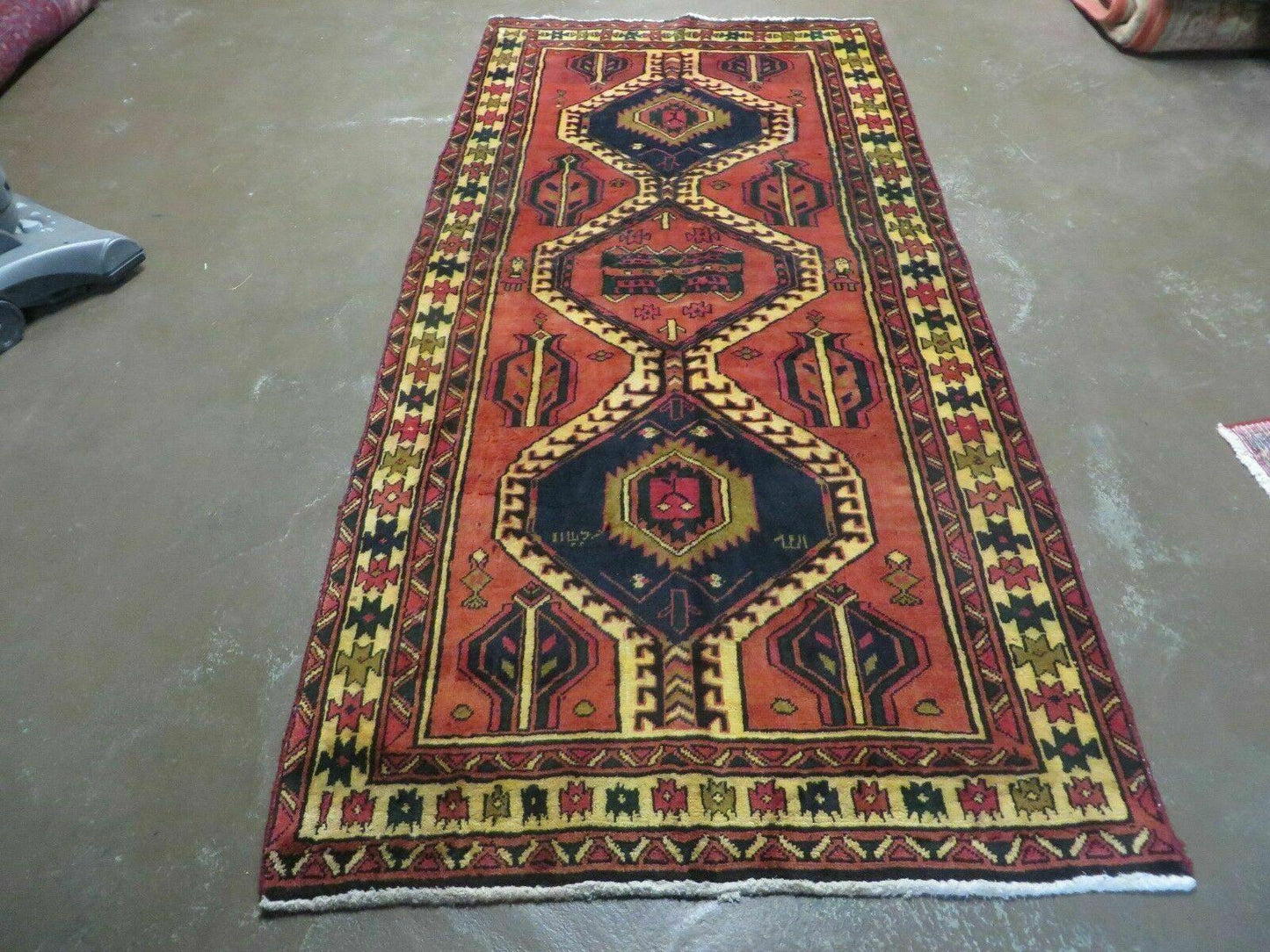 Antique Handmade Turkish Wool Rug 40 X 84 Inch Organic Dyes Vintage 1950s