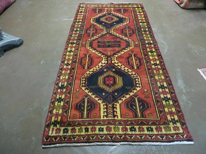 Antique Handmade Turkish Wool Rug 40 X 84 Inch Organic Dyes Vintage 1950s