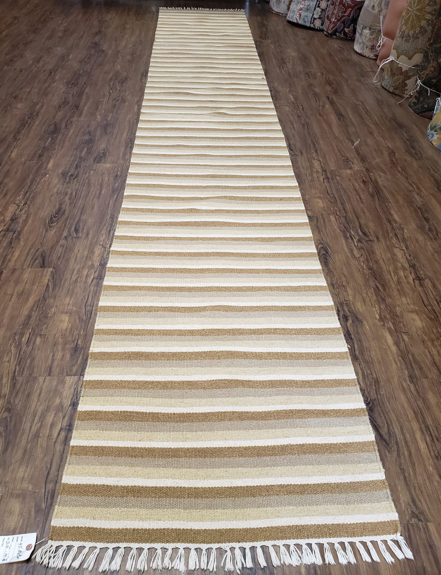 Striped Runner Rug Handmade Wool Indian Runner For Hallways 15 Ft Flatweave Farmhouse Decor