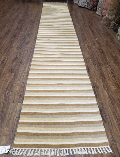 Striped Runner Rug Handmade Wool Indian Runner For Hallways 15 Ft Flatweave Farmhouse Decor