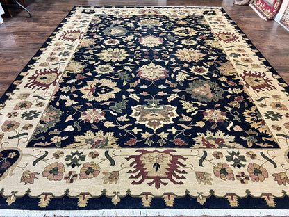 Indo Persian Wool Rug 10x14 Handmade Mahal Flatweave Floral Carpet