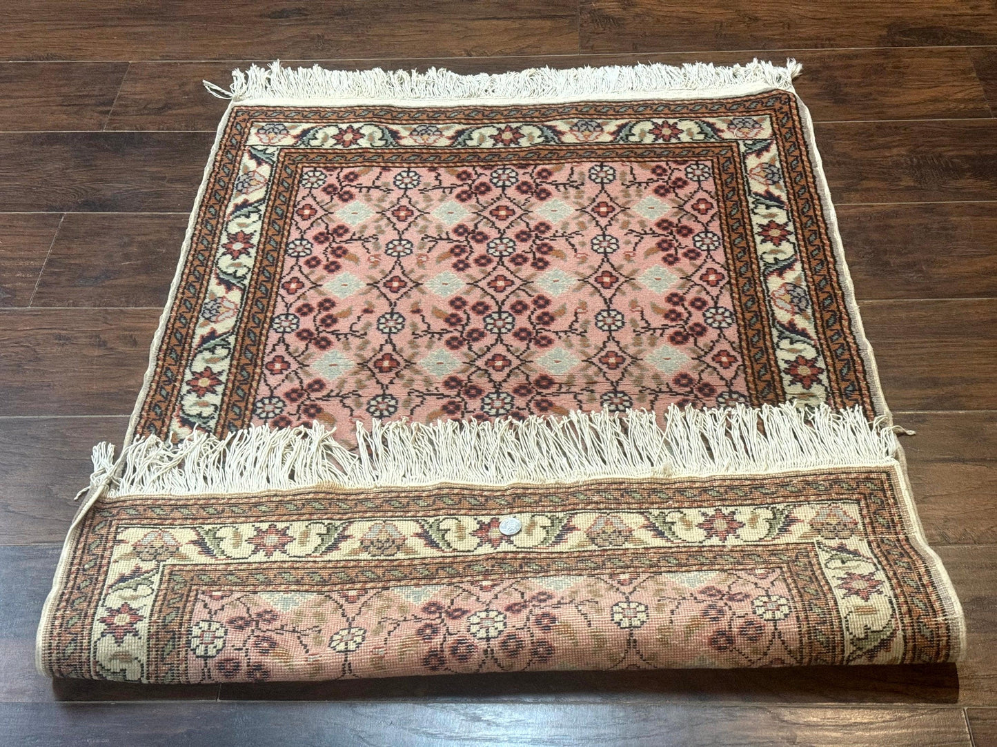 Turkish Sivas Rug 3x4 Pink Handmade Wool Vintage Kayseri Area Rug
