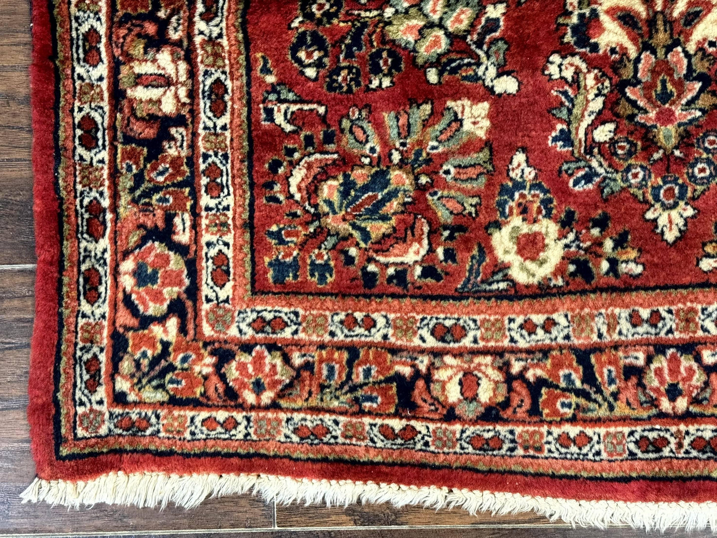 Red Persian Sarouk Rug 3x5.8 Antique Hand Knotted Wool Carpet 210 KPSI