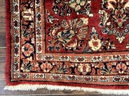 Red Persian Sarouk Rug 3x5.8 Antique Hand Knotted Wool Carpet 210 KPSI