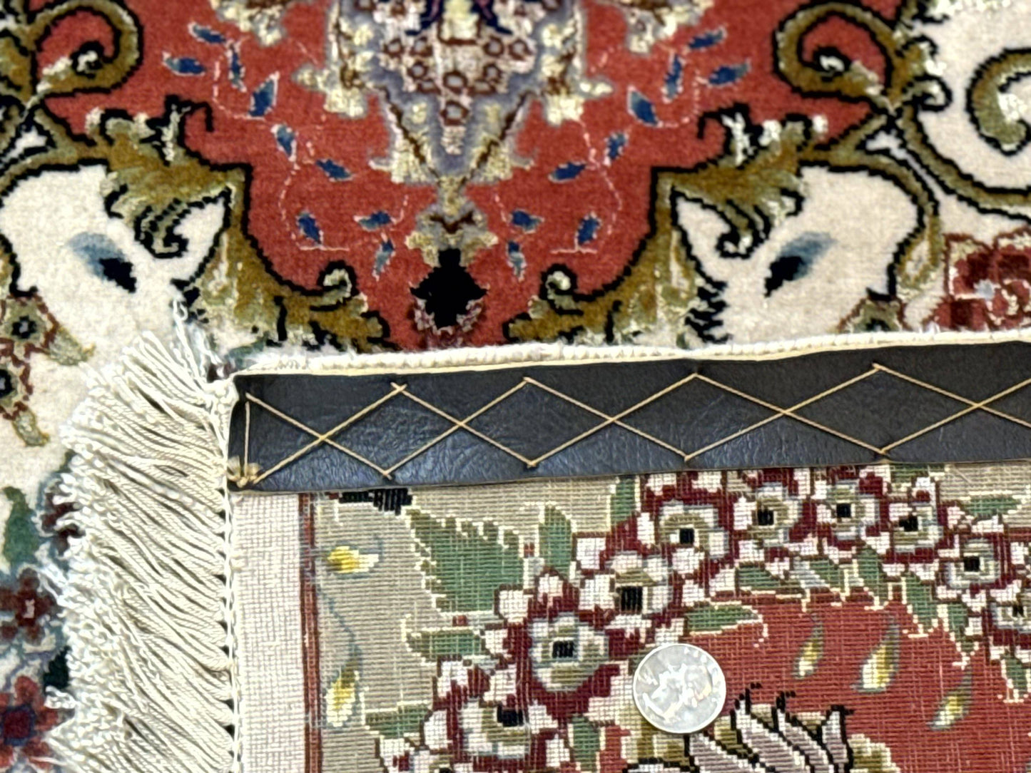 Persian Tabriz Rug 5x7 Ivory and Coral Medallion Fine 440 KPSI