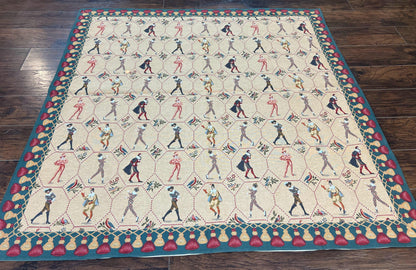 Vintage Wool Tapestry Wall Hanging 5x5 Square Court Jesters